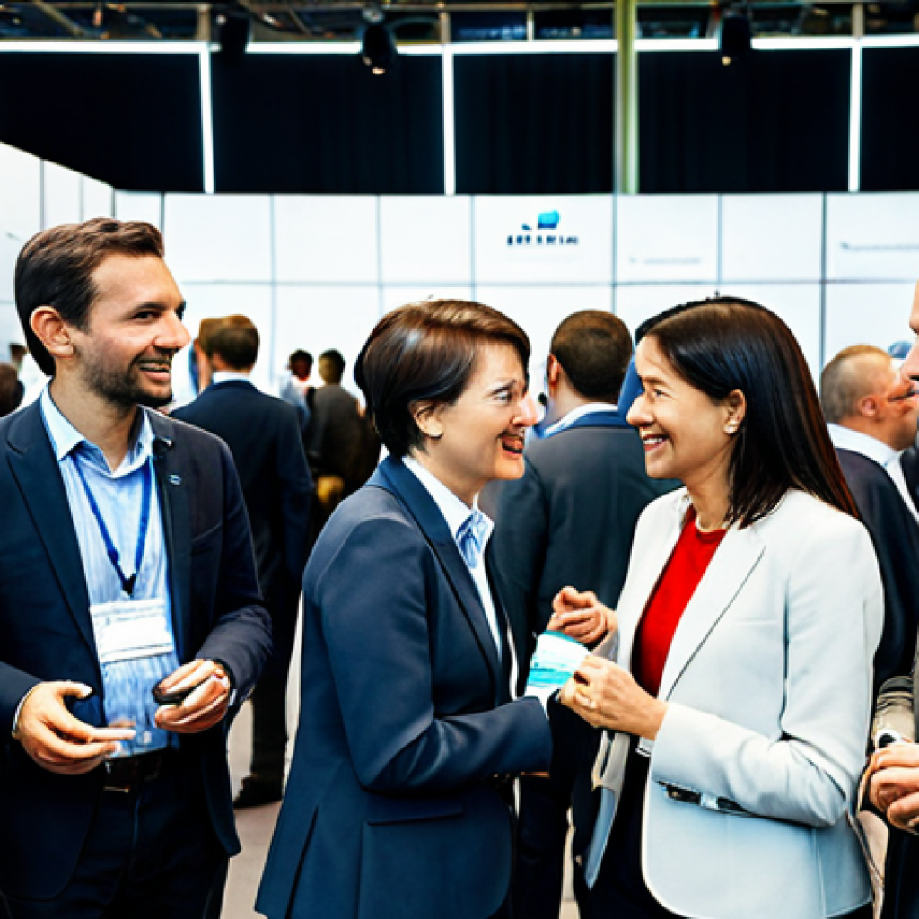 International Conference Networking**

"A diverse group of professionals fully clothed in business attire, networking at an international industry conference in Berlin, Germany. People are exchanging business cards and engaging in conversation. Background features conference booths and displays. Safe for work, appropriate content, perfect anatomy, natural proportions, professional setting, modest clothing, high quality, family-friendly."

**