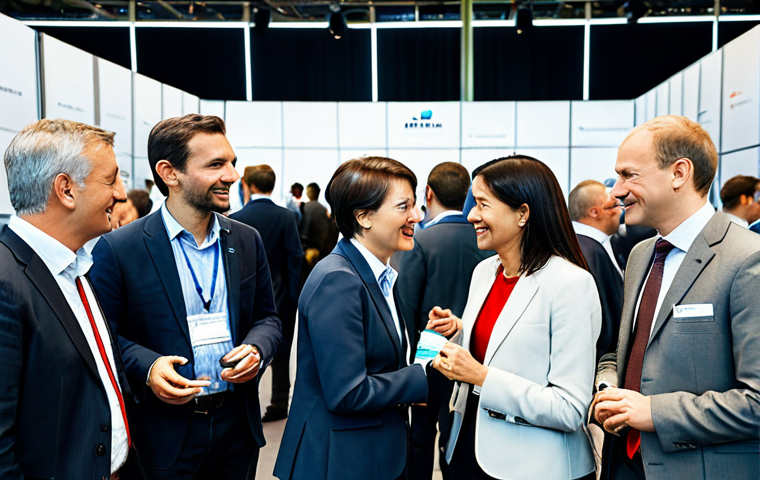 International Conference Networking**
"A diverse group of professionals fully clothed in business attire, networking at an international industry conference in Berlin, Germany. People are exchanging business cards and engaging in conversation. Background features conference booths and displays. Safe for work, appropriate content, perfect anatomy, natural proportions, professional setting, modest clothing, high quality, family-friendly."
**