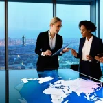 글로벌 비즈니스 자격증 취득 후 경력 개발 - **Prompt:** A dynamic, professional, and diverse group of five individuals (three men, two women) in...